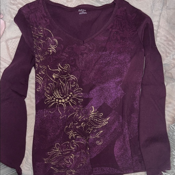 a.n.a Deep Purple V-Neck Top with Gold Accents - Picture 3 of 5